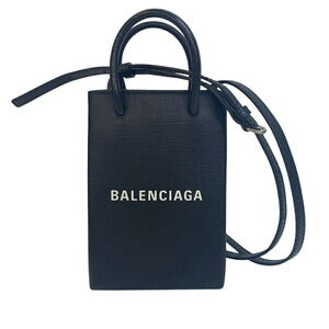 BALENCIAGA Shopping Phone Holder Shoulder Bag Crossbody Black